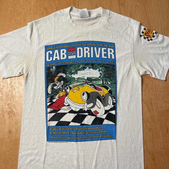 Vintage 90s Rodger Rabbit Cartoon Cab and Driver Medium WhiteT-Shirt - Picture 2 of 10